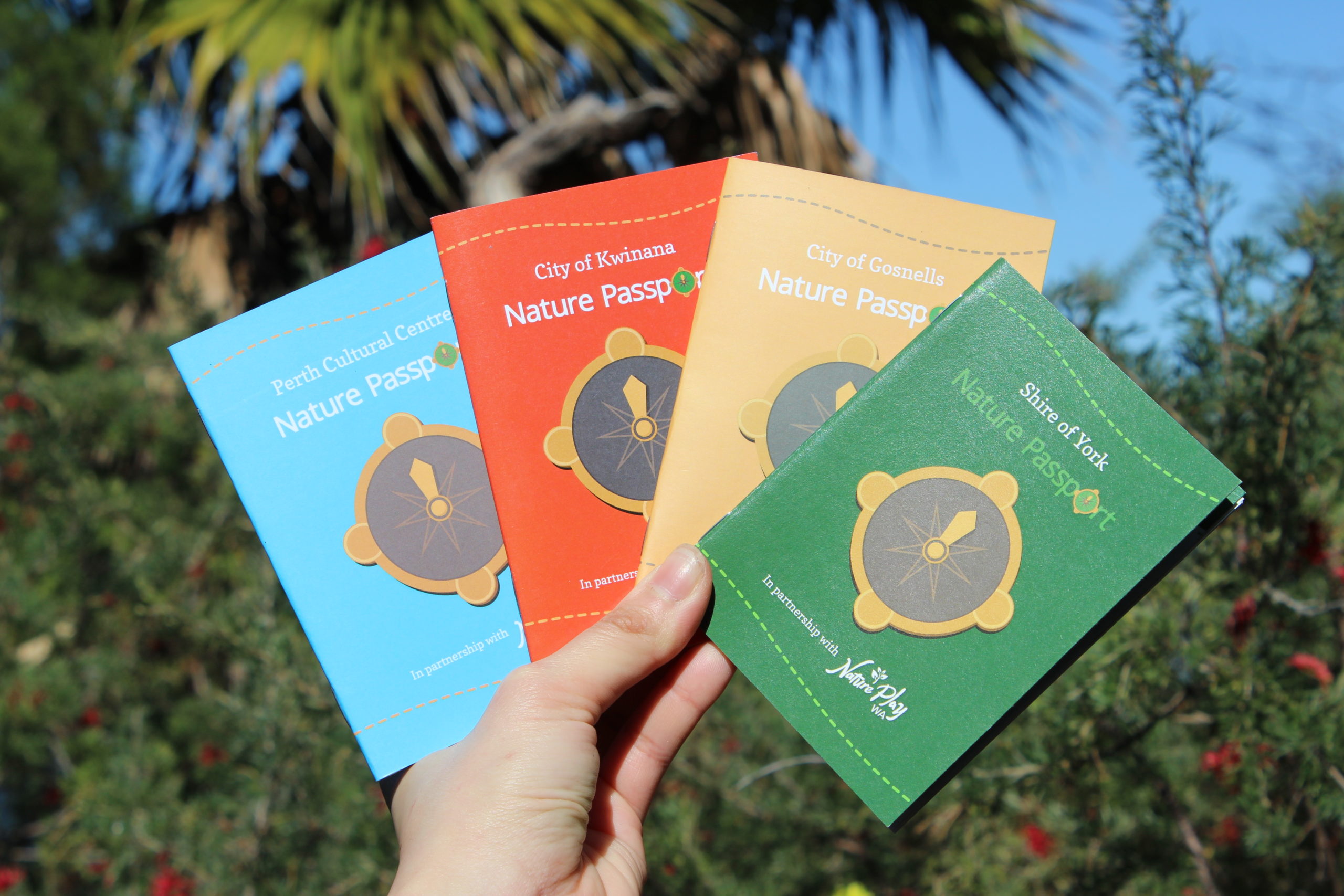 close up of hand holding four nature passports