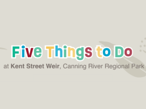 An image of text which reads "Five things to do at Kent Street Weir, Canning River Regional Park."