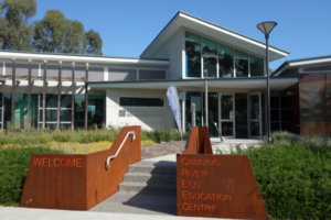 A photo of the outside of the Canning River Eco Education Centre on a sunny day.