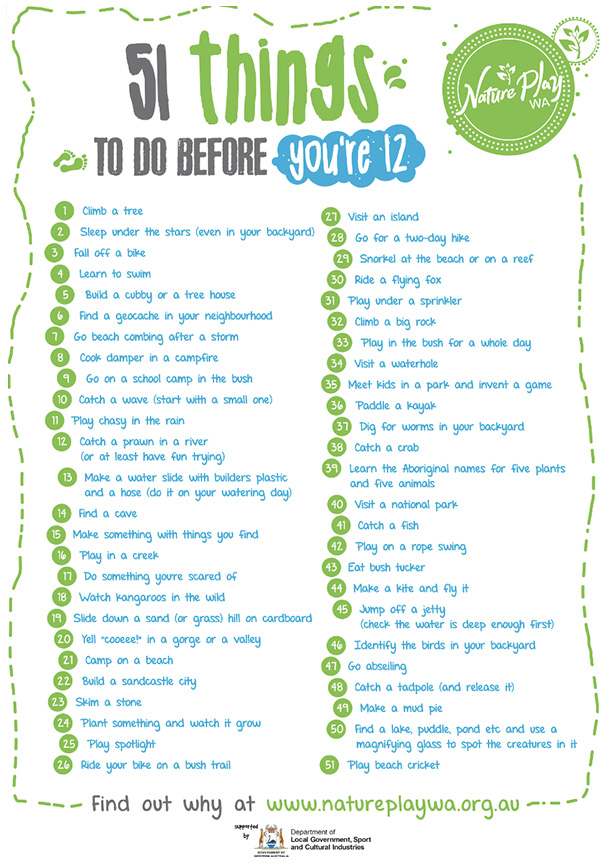 51 things to do before you're 12 printable list
