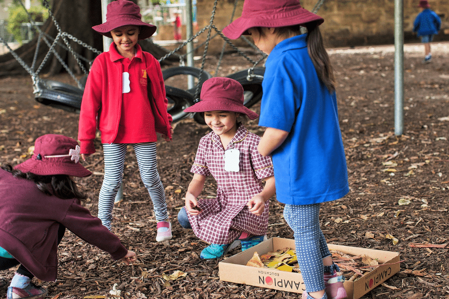 A group of children playing in a school playground