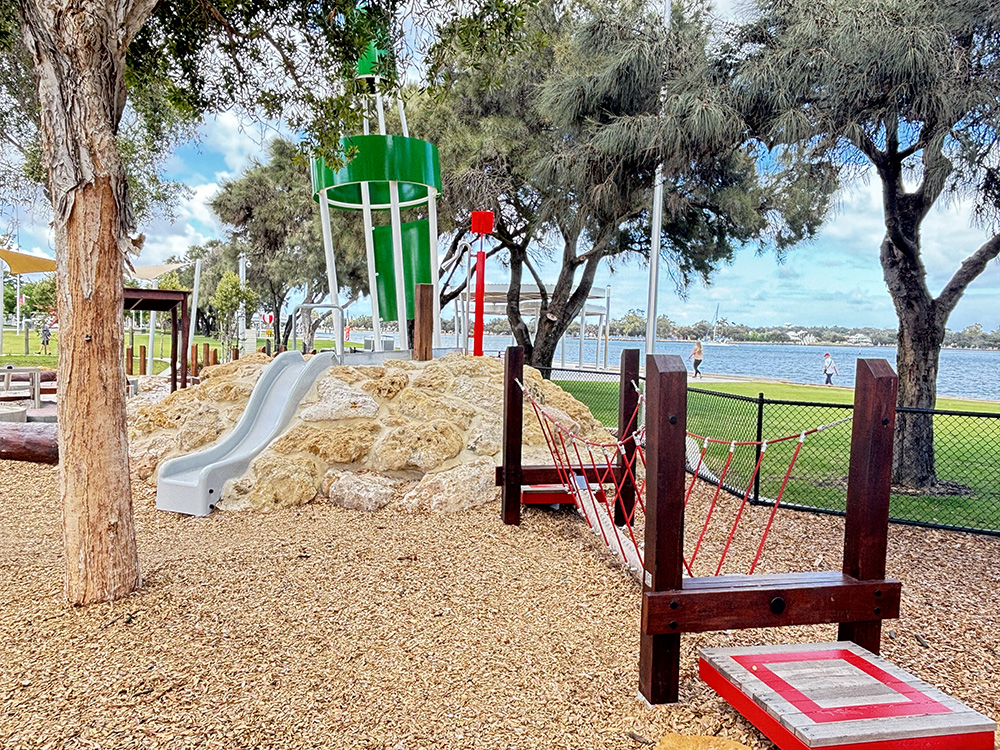 Mandurah Eastern Foreshore Playground rope bridge toddler slide
