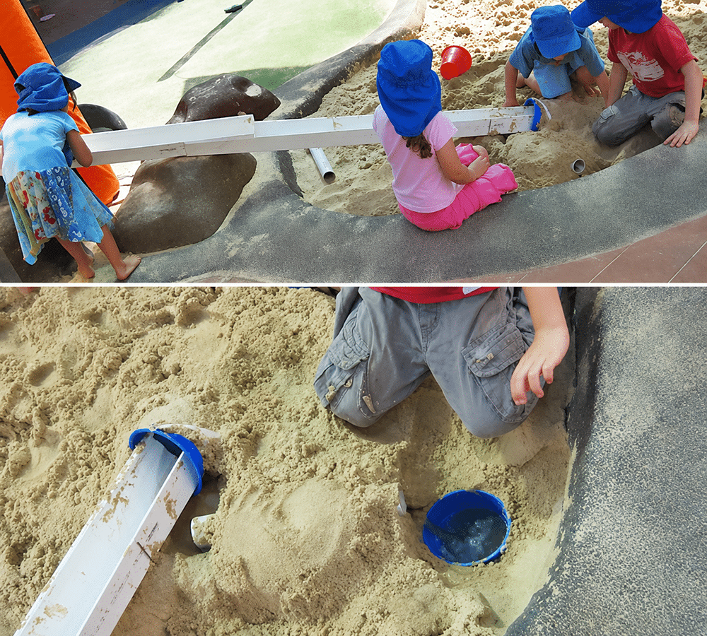 Making waterfalls in the sandpit