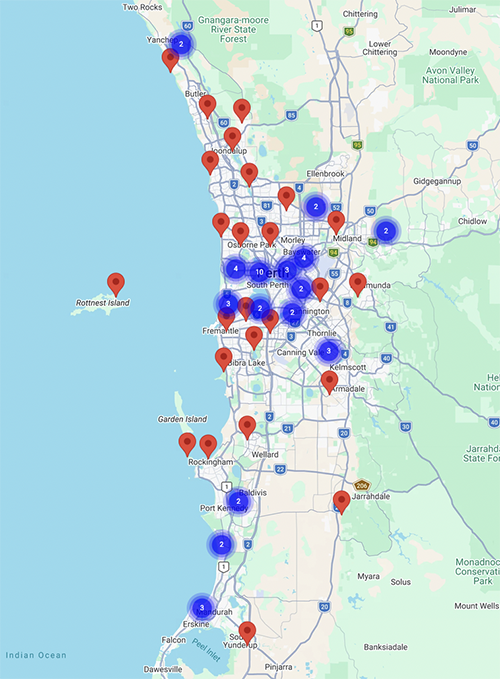 A view of the Play in WA Map for Perth and Peel