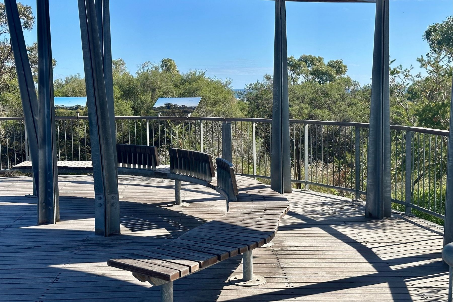 shaded seating at top of summit