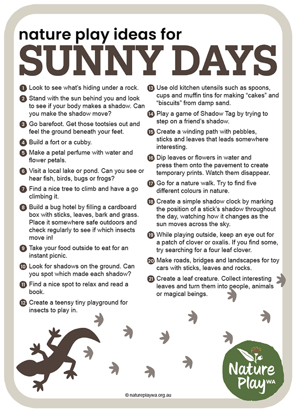 Sunny day play ideas printable list